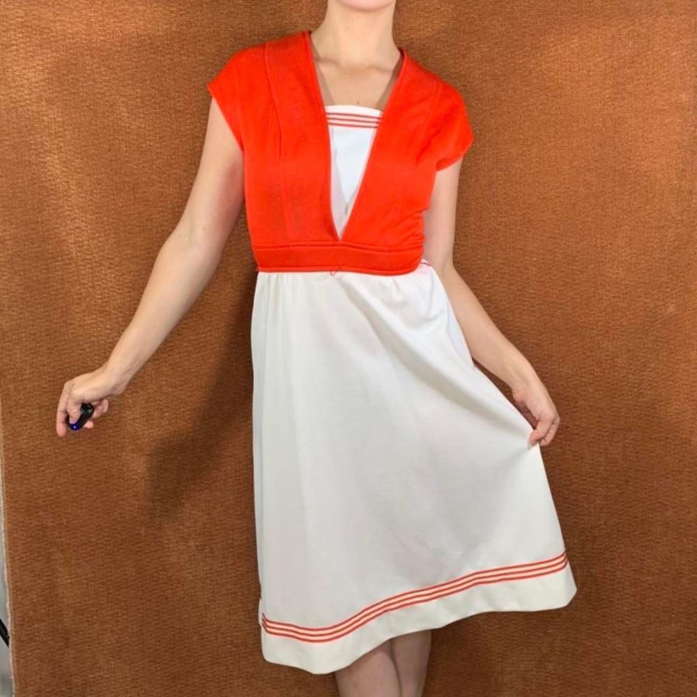 Vintage Orange/White Sailor Coquette Midi Summer Vacation Sundress, Size 4.